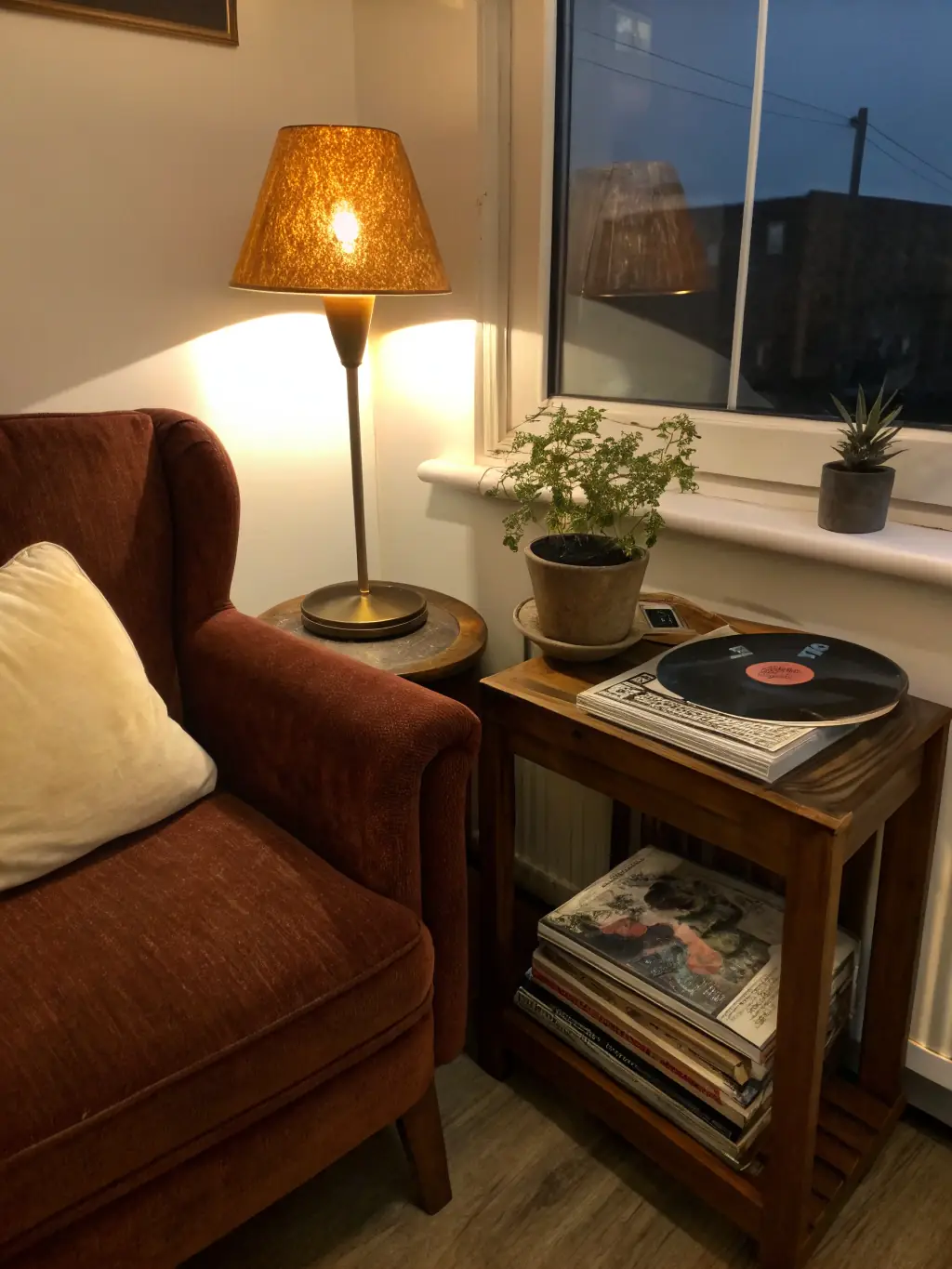 A cozy home setting with soft lighting and a vinyl record player, showcasing the warmth and nostalgia of analog music, suitable for a luxury lifestyle blog.