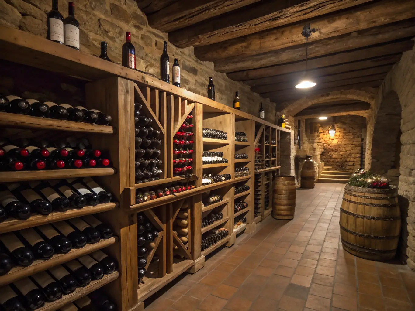 An elegant wine cellar with a variety of wine bottles, glasses, and tasting notes, showcasing the sophistication of a wine club.